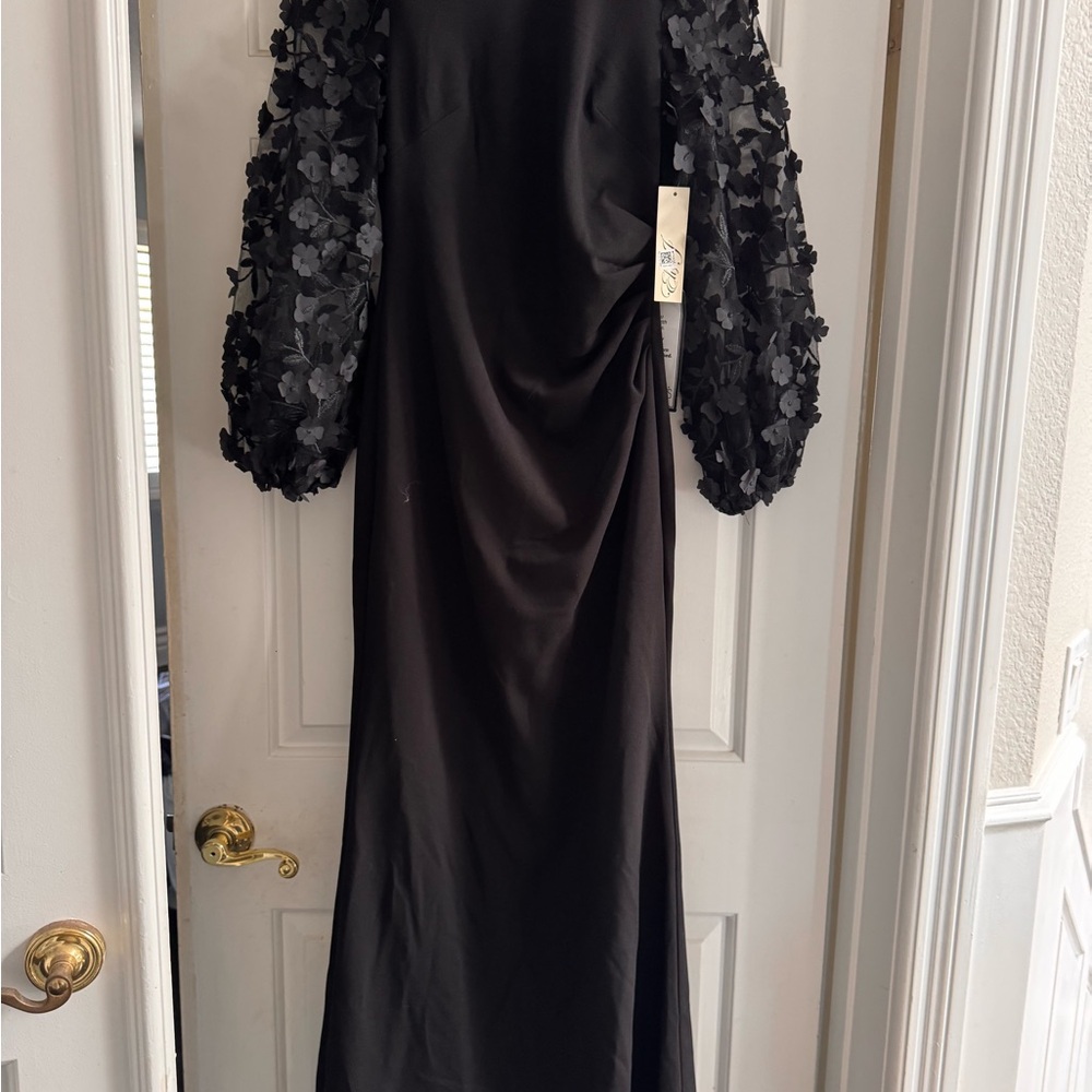 Eliza J Black Gown with Floral Sleeves